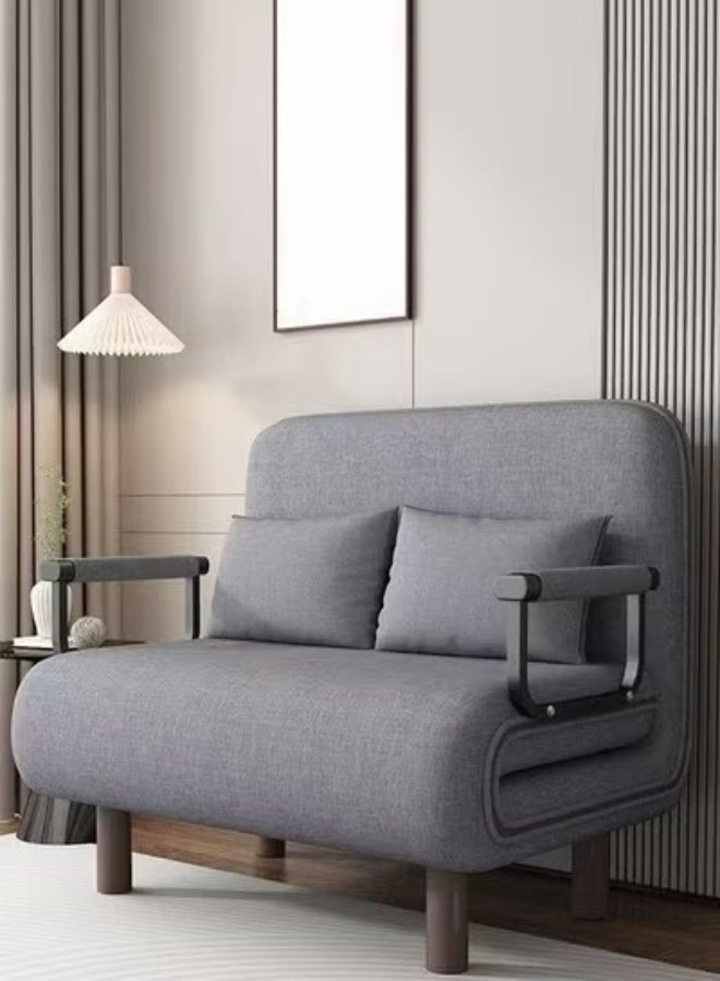 C&C Home Convertible Sofa Chair Bed with Two Pillows, 2-in-1 Folding Armchair Sleeper with Adjustable Backrest, Cotton Linen Fabric Upholstery, High Rebound Sponge Cushion, Compact Single Sofa Bed for Living Room, Bedroom, Guest Room, Apartment (Grey) - Image 1